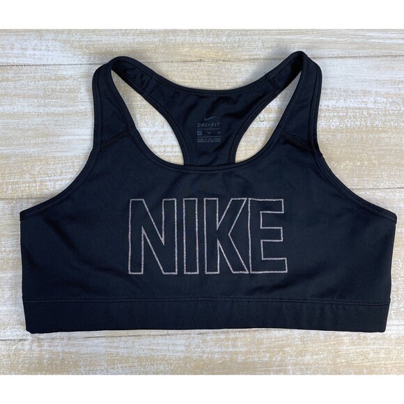 Nike Other - Nike Glitter Spell out Sports Bra Women’s Dri Fit Racerback Black Size XL